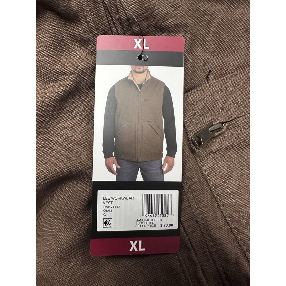 Lee Men's Faux Sherpa Lined Full Zip Canvas Workwear Vest w/ Pockets SZ XL NWT